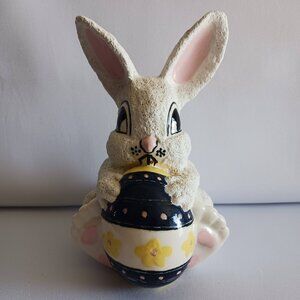Vintage Ceramic Bunny with Blue & Yellow Egg